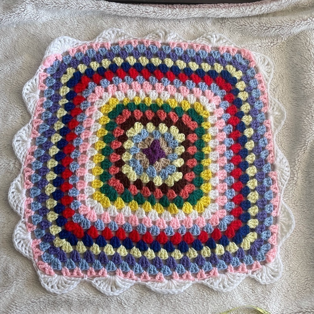 Hand Crocheted granny square doily mini throw